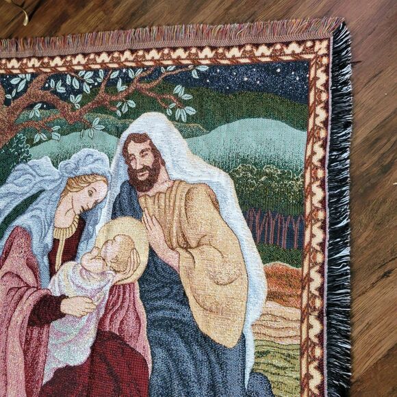 Vintage Nativity Wall Tapestry/Throw Blanket Baby Jesus Mary Joseph Holy Family - Picture 3 of 8